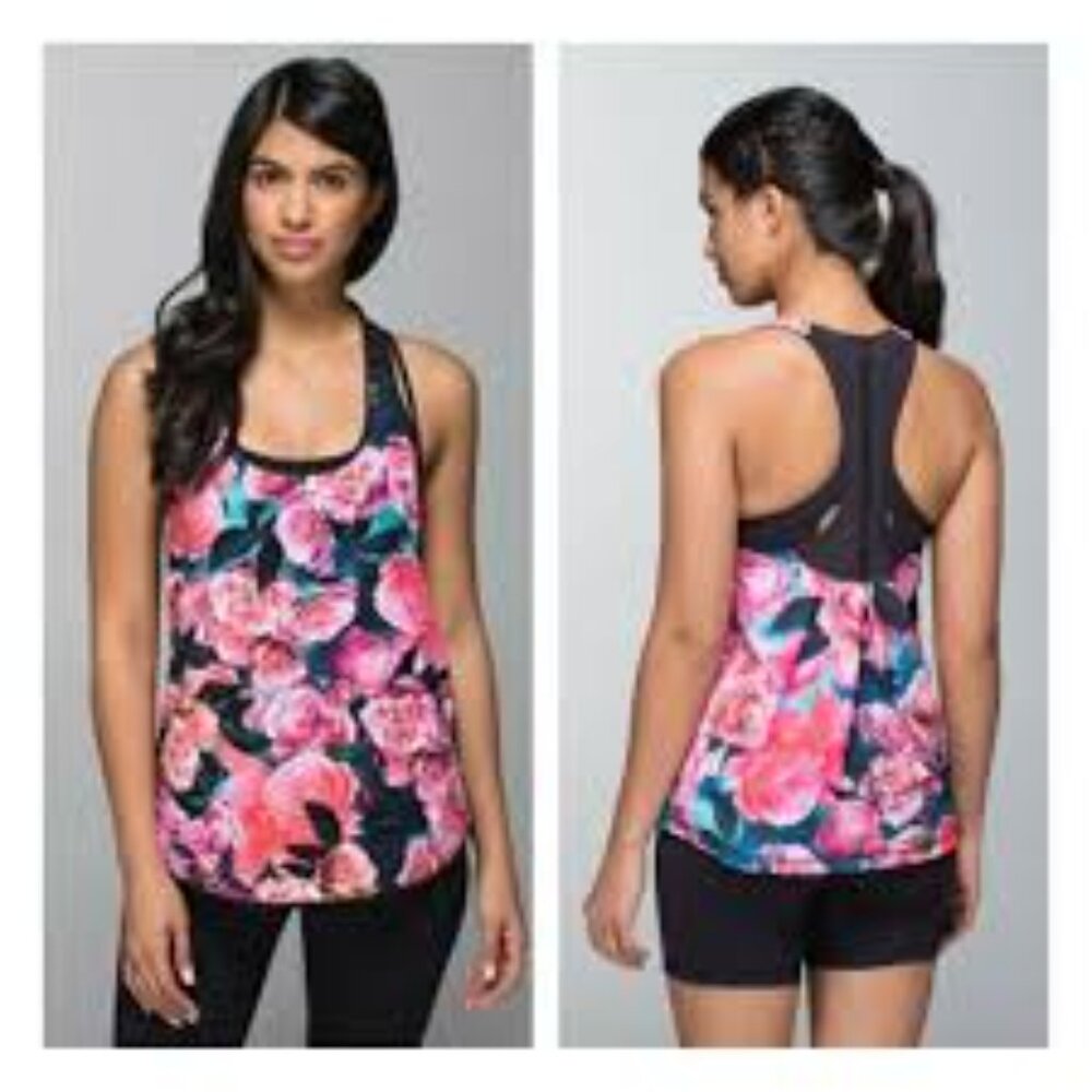 Lululemon Lightened Up Singlet Secret Garden Rose Floral Tank Sz 6 EUC